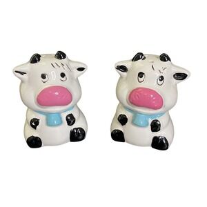 Vintage Baby Cow Salt and Pepper Shakers 3" Farmhouse Novelty Kitschy Kitchen